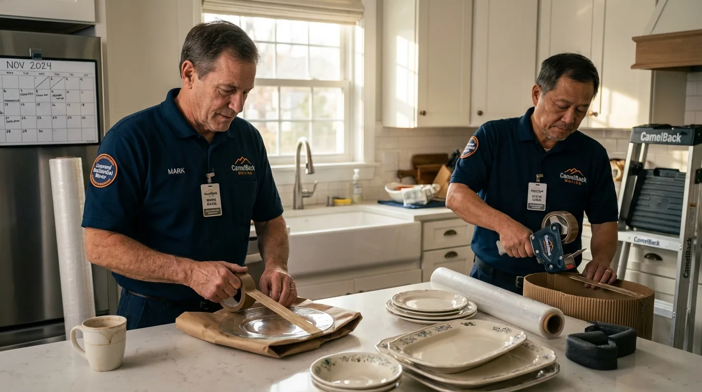 Professional crew packing kitchen dishware in Saltillo, MS